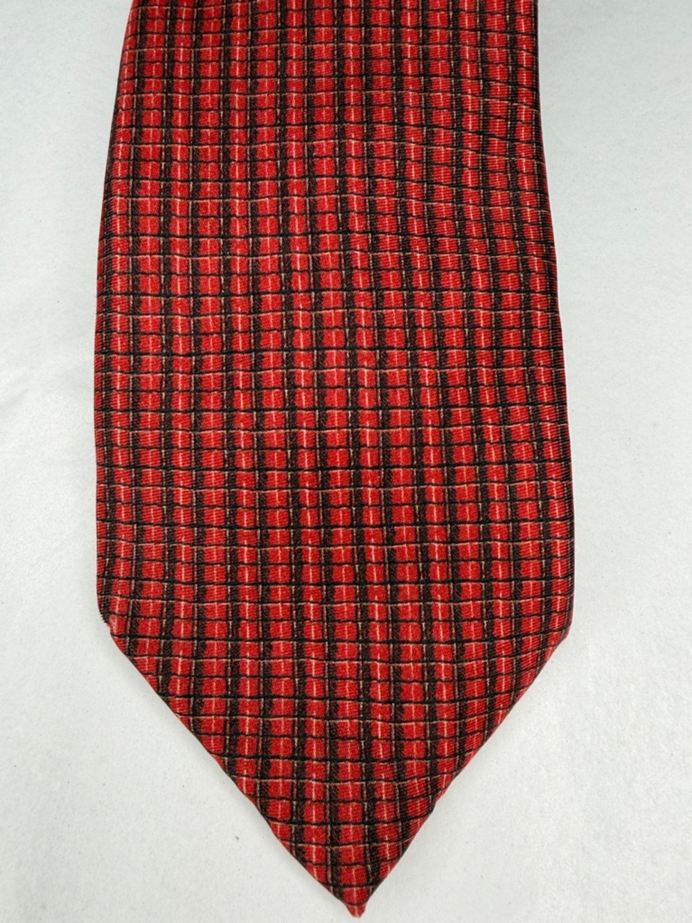 Cooper & Stewart Men's Red Checked Silk Tie Subtle Woven Texture